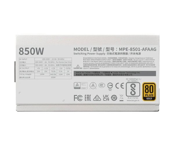 Cooler Master MWE 850 80 PLUS Gold V2 ATX 3.1 Full Modular White
