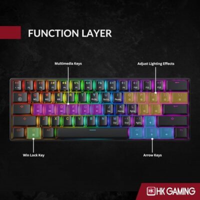 מקלדת גיימינג מכאנית חוטית מוקטנת 60% חברת HK GAMING דגם GK61 - בצבע שחור