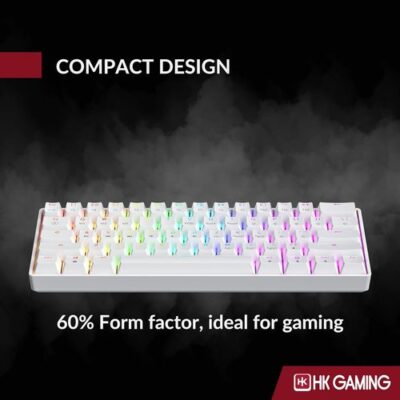 מקלדת גיימינג מכאנית חוטית מוקטנת 60% חברת HK GAMING דגם GK61 - בצבע לבן