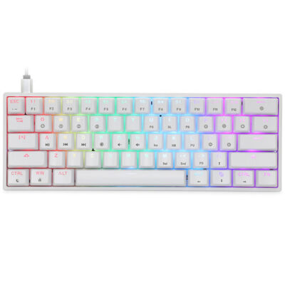 מקלדת גיימינג מכאנית חוטית מוקטנת 60% חברת HK GAMING דגם GK61 - בצבע לבן