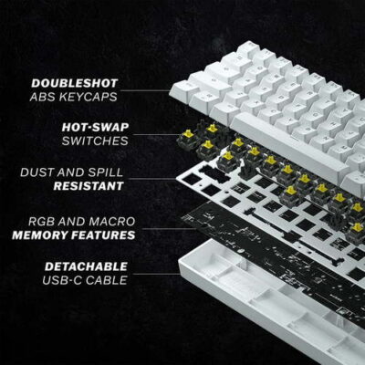 מקלדת גיימינג מכאנית חוטית מוקטנת 60% חברת HK GAMING דגם GK61 - בצבע לבן