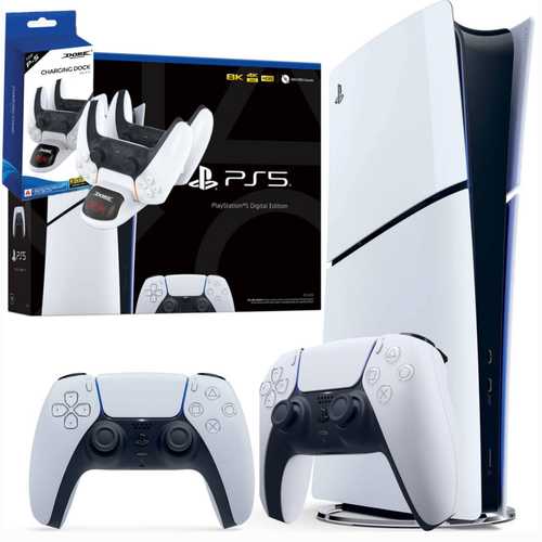 קונסולת משחק פלייסטיישן - כולל 2 שלטים ומטען זוגי Sony PlayStation 5 Slim 1TB Digital Edition