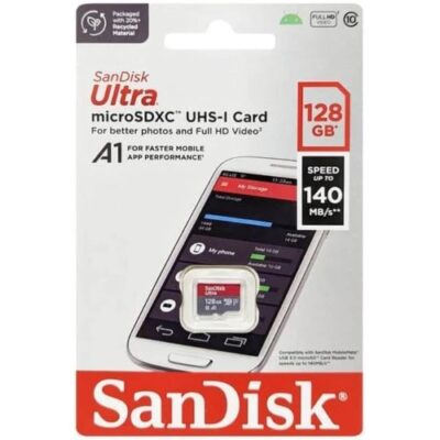כרטיס זכרון SanDisk 128GB Ultra microSDXC UHS-I Up to 140MB/s C10
