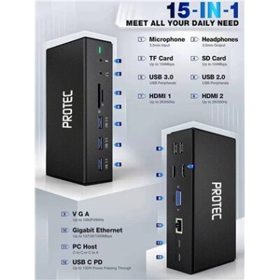 Protec USB/USB-C DUAL DISPLAY Docking Station