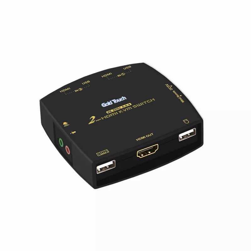 KVM SWITCH 2 Ports HDMI 2.O KVM Wired Remote Switch With Cables 4k@60Hz GOLD TOUCH