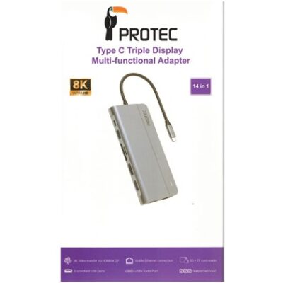 Protec 14-in-1 DM515 USB-C Hub HDMI ×2, DP, USB ×3, LAN Docking