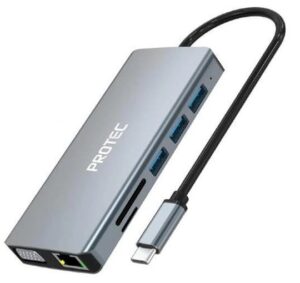 Protec 12-in-1 DM300 USB-C Hub HDMI ×2, VGA, USB ×4, LAN Docking Station