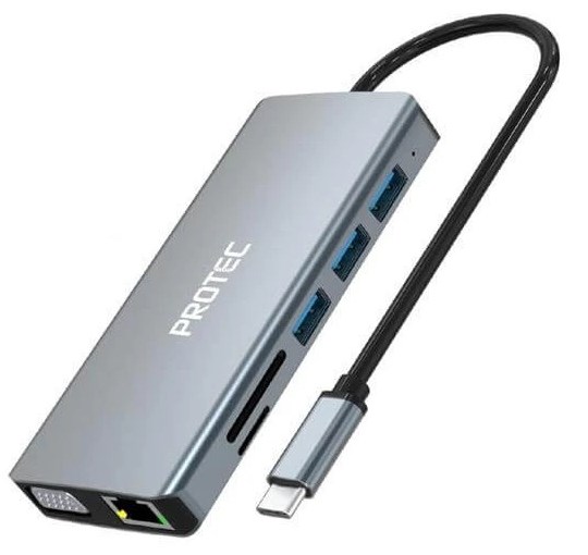 Protec 12-in-1 DM300 USB-C Hub HDMI ×2, VGA, USB ×4, LAN Docking Station