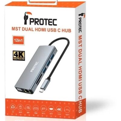 Protec 12-in-1 DM300 USB-C Hub HDMI ×2, VGA, USB ×4, LAN Docking Station