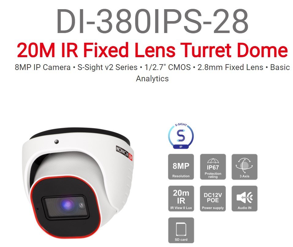 מצלמת כיפה Provision IP 8MP DI-380IPS-28 POE