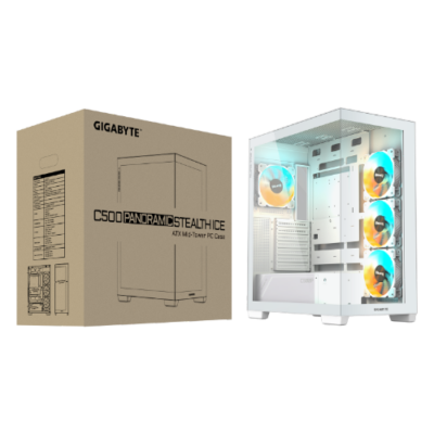 מארז לבן GIGABYTE C500 PANORAMIC STEALTH ICE Mid-Tower ATX