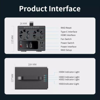 מארז ל4 דיסקים תומך RAID MAIVO 4X3.5inch USB3.1 TYPE-C HDMI – תמונת מוצר 4