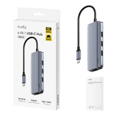 תחנת עגינה 4K-60Hz HDMI 100W PD & CUDY 6-IN-1 USB-C Hub with GbE