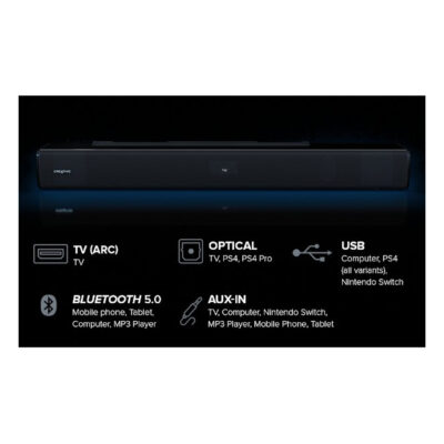 רמקולים Creative Stage V2 2.1 Soundbar+Subwoofer BT 5.0 160W Arc