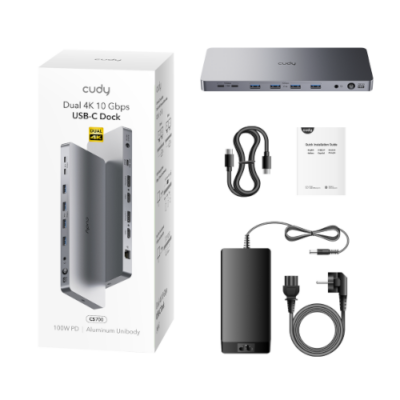 תחנת עגינה Cudy CS700 Dual 4K 10Gbs USB-C PD 100W