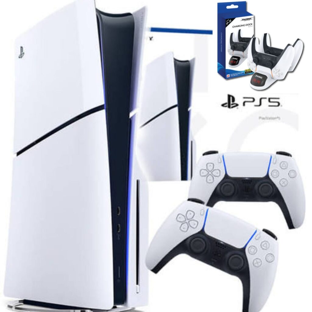PS5 Console Mgm PlayStation 5 Slim 1TB Blu-Ray 2 Controllers Dual Charger