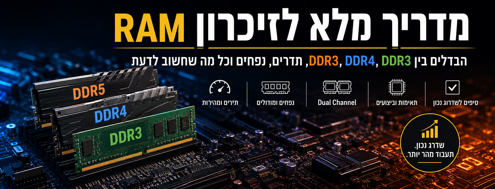 מה זה זיכרון RAM? מדריך מלא להבדלים בין DDR, תדרים, נפחים וביצועים
