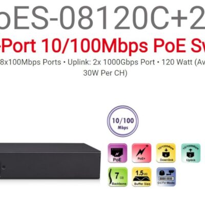 סוויץ 2PORT UPLOAD 1GB + Provision PoES-08120C+2GI 8port 10/100