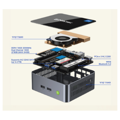 מחשב מיני GMK-M3 Intel I5-12450H 16GB 1TB NVME WIN11 Pro