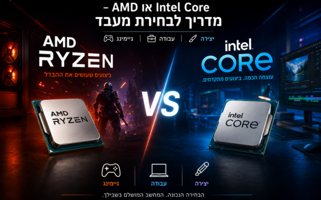 השוואת AMD Ryzen מול Intel Core לבחירת מעבד לגיימינג עבודה ויצירה