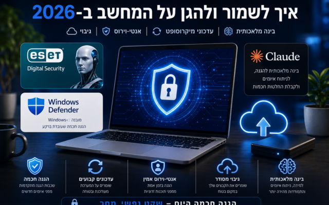 איך לשמור ולהגן על המחשב ב-2026 עם אנטי וירוס גיבוי עדכוני מיקרוסופט ובינה מלאכותית