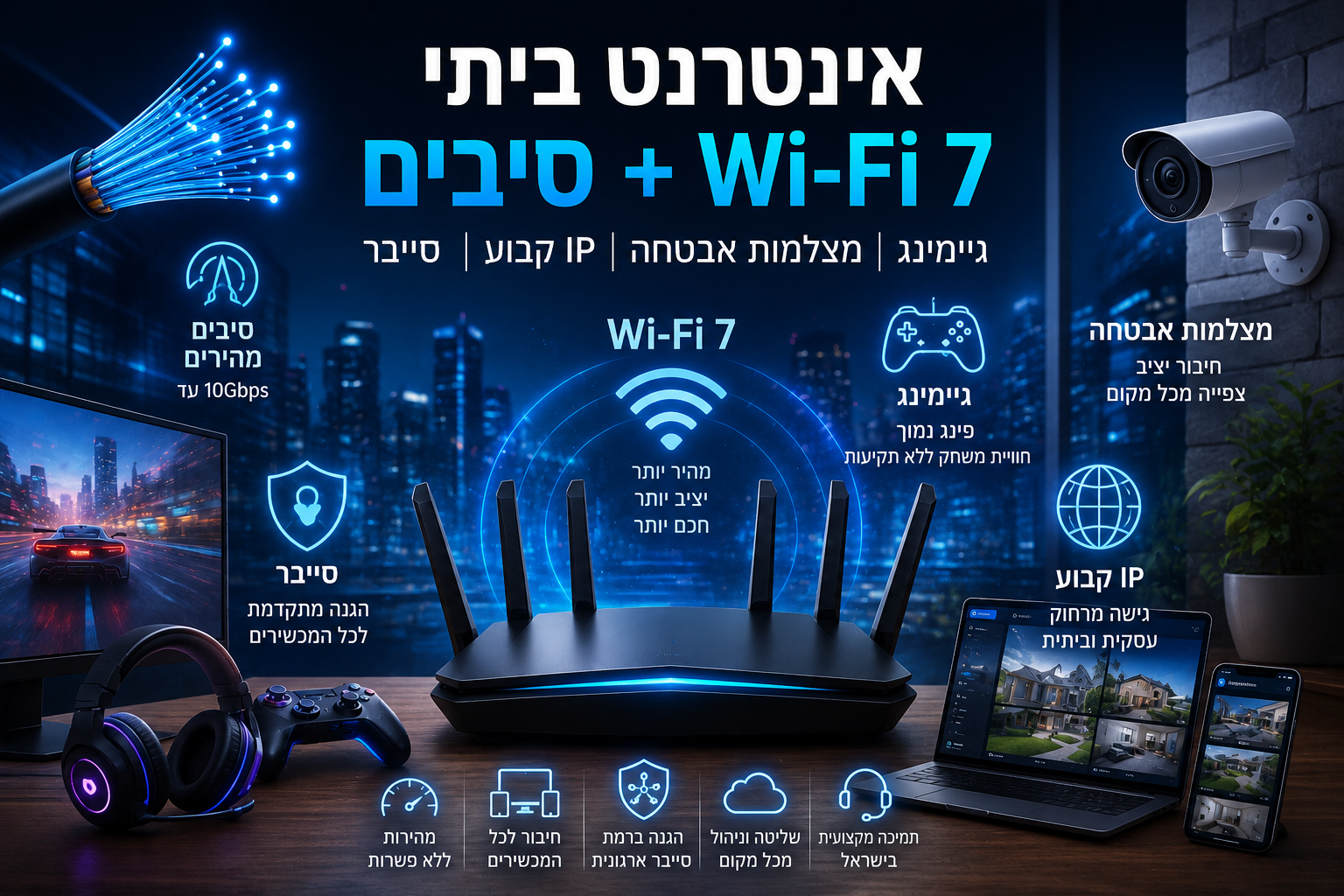 אינטרנט סיבים Wi‑Fi 7 גיימינג מצלמות אבטחה וסייבר - מדריך CFIX