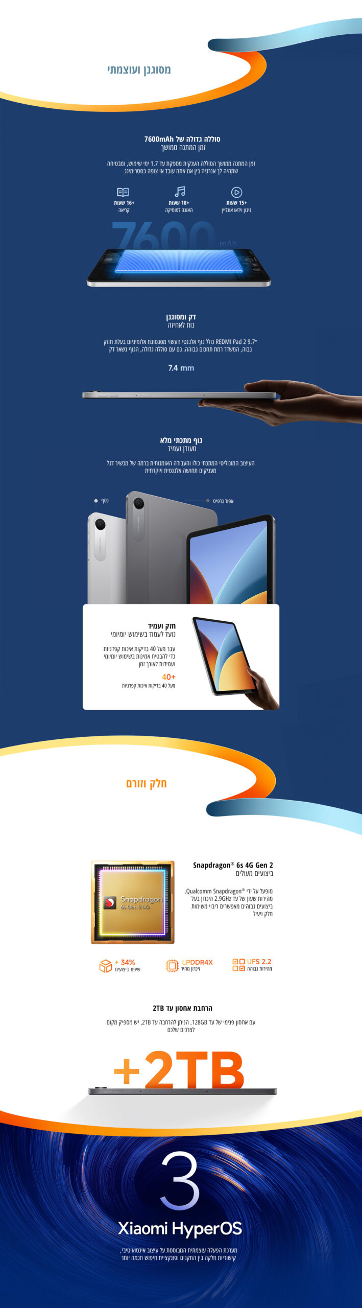 טאבלט Redmi Pad 2 9.7'' 4GB+64GB בצבע אפור – תמונת תוכן 2