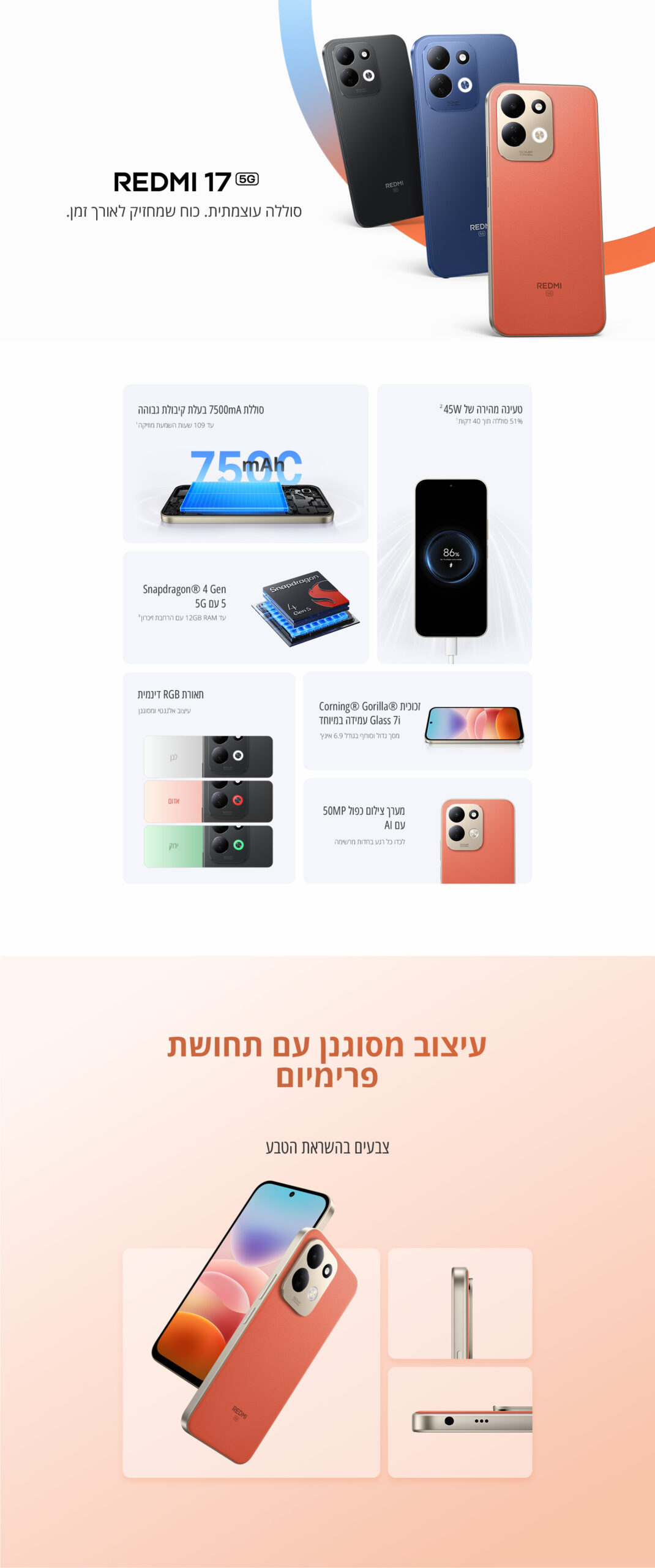 Redmi 17 5G גרסה 4GB+256GB בצבע שחור – תמונת תוכן 1