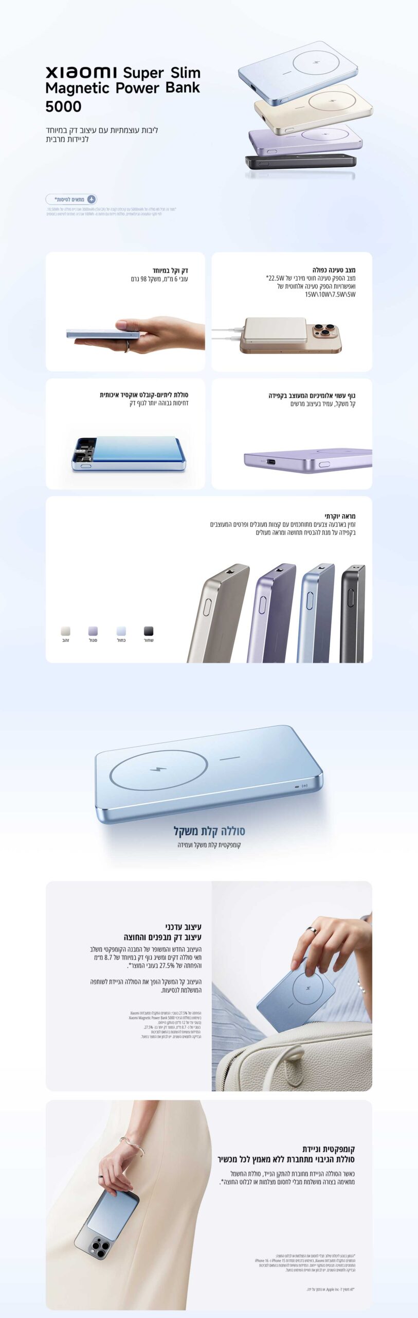 סוללת גיבוי מגנטית Xiaomi Super Slim 5000mAh בצבע זהב – תמונת תוכן 1