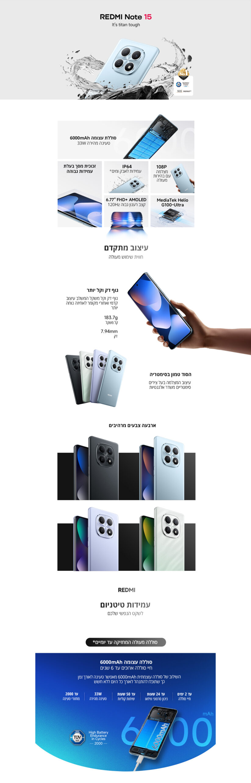 Redmi Note 15 גרסה 8GB+256GB בצבע כחול – תמונת תוכן 1