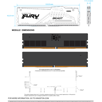 זיכרון Kingston FURY Beast RGB לבן 32GB ‏DDR5 6000MHz CL36 – תמונה 3