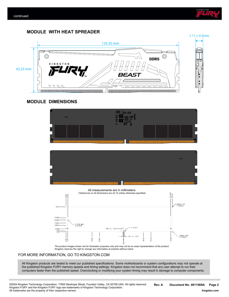 זיכרון Kingston FURY Beast RGB לבן 32GB ‏DDR5 6000MHz CL36