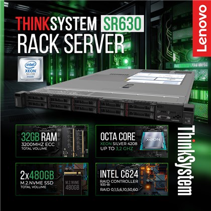 Lenovo ThinkSystem SR630 1U RackMount/XEON 4208/32GB-3200/2x480GB SSD