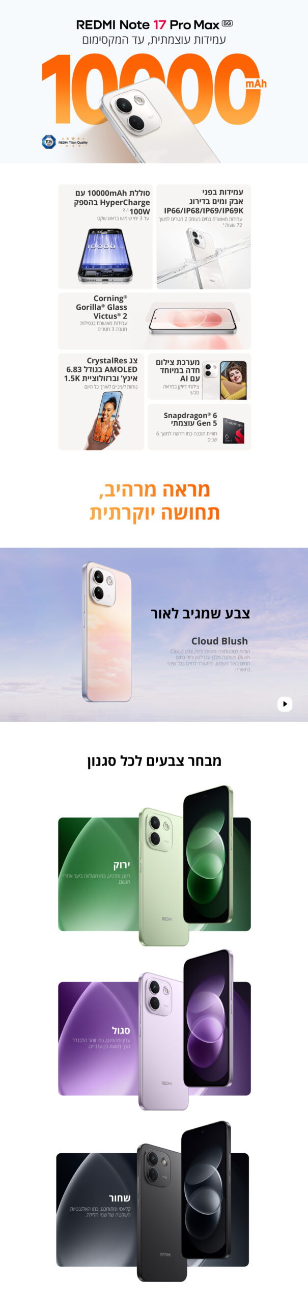 Redmi Note 17 Pro Max 5G גרסה 8GB+512GB בצבע לבן – תמונת תוכן 1