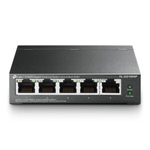 מתג שולחני לא מנוהל TP-Link TL-SG1005P עם 5 יציאות Gigabit ו-4 יציאות PoE+‎, תקציב 65W