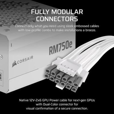 Corsair RMe Series RM750e 750W ATX 3.1 לבן – CP-9020292-EU – תמונה 3