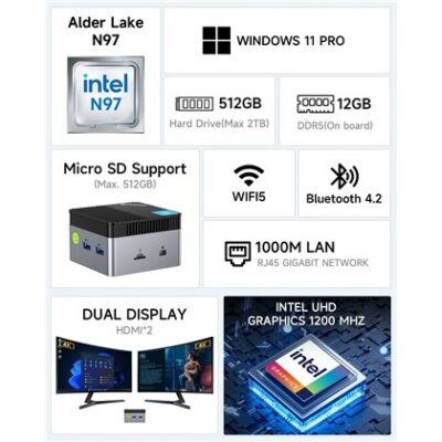 מחשב מיני GMKtec NucBox G5 Intel N97 12GB LPDDR5 256GB SSD Windows 11 Pro (NucBox G5) – תמונה 4