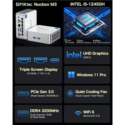 מחשב מיני GMKtec NucBox M3 Intel Core i5-12450H 16GB 512GB Windows 11 Pro (NucBox M3 White) – תמונה 2