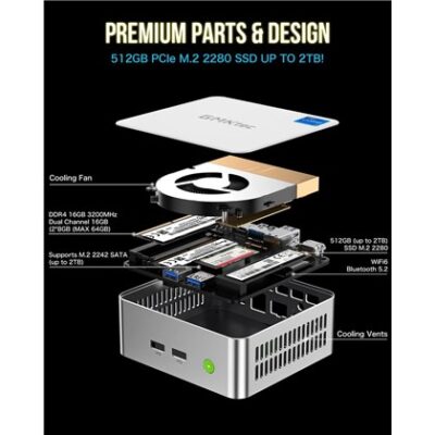 מחשב מיני GMKtec NucBox M3 Intel Core i5-12450H 16GB 512GB Windows 11 Pro (NucBox M3 White) – תמונה 3