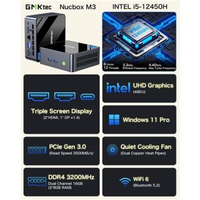מחשב מיני GMKtec NucBox M3 Intel Core i5-12450H 16GB 1TB Windows 11 Pro (NucBox M3) – תמונה 3