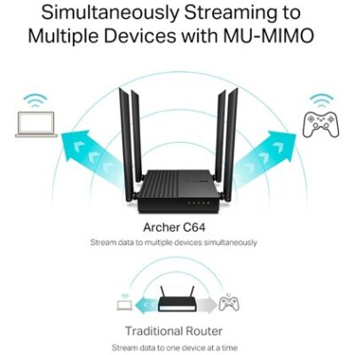 נתב TP-Link Archer C64 ‏Wi-Fi ‏AC1200 עם ארבע יציאות LAN ‏Gigabit – תמונה 4
