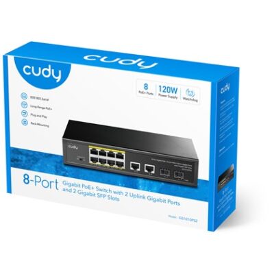 מתג PoE+ ‏Cudy GS1010PS2 עם 8 יציאות Gigabit ותקציב 120W – תמונה 3