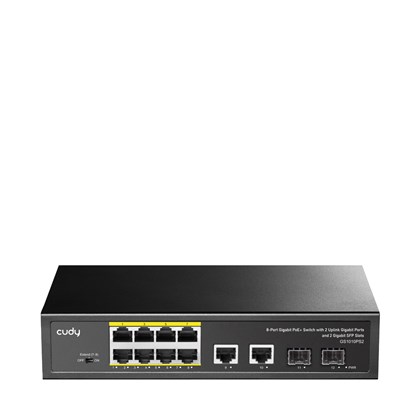 מתג PoE+ ‏Cudy GS1010PS2 עם 8 יציאות Gigabit ותקציב 120W
