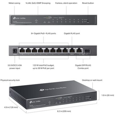 מתג מנוהל TP-Link Omada ES210GMP עם 8 יציאות PoE+ ותקציב 123W – תמונה 3