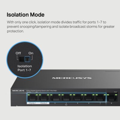מתג PoE+ גיגה־ביט 8 פורטים MERCUSYS MS108GP – תמונה 3